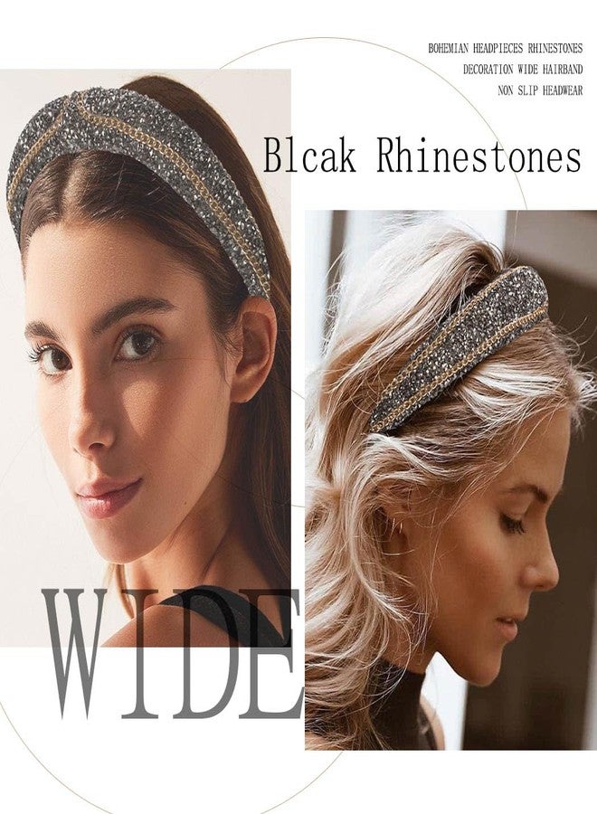 Firuilo Rhinestone Headband Sparkly Crystal Diamond Hairband Chain Hair hoop Black Hair Accessories for Women (Type A) - Image 4